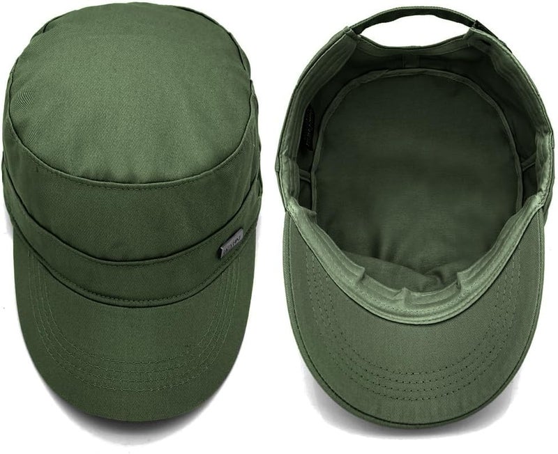 PTDTSHOU Cotton Military Caps for Men Women Unisex Flat Top Hat Adjustable Cadet Army Cap - Image 4
